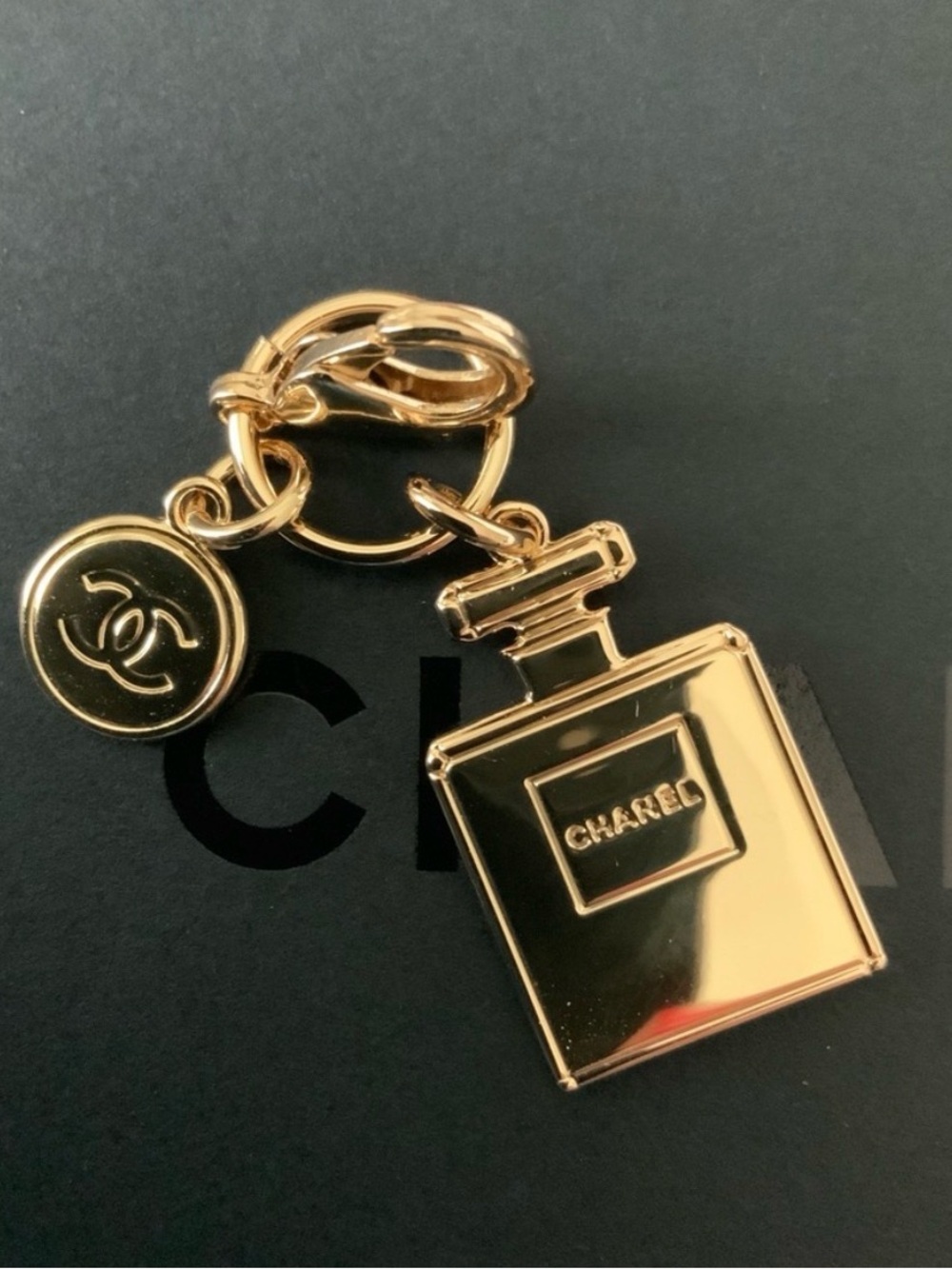 Authentic Chanel Gold Bottle Keychain Charm